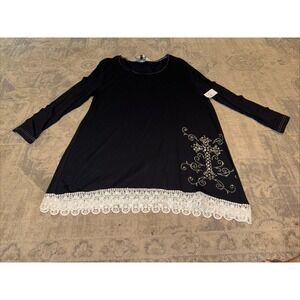 New Cowgirl Hardware Black White Lace Trim Women's Sz Medium 3/4 Sleeve Shirt